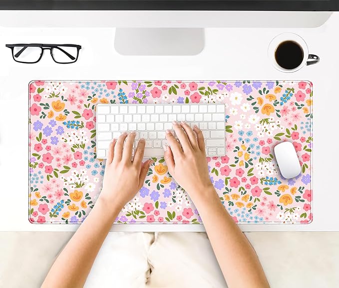 Pink Floral Mouse Pad XXL Large Desk Mat Computer PC Laptop Protector Gaming Mouse Pads Aesthetic Desk Decor for Women Girl