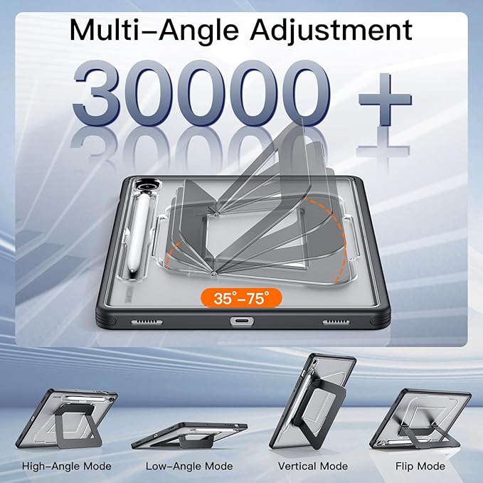 Case for Samsung Galaxy Tab S10 Lite/ S10 FE/ S9 FE 10.9 Inch/Tab S9 11 Inch, Multi-Angle Ultra Stable Dual Stand with Pencil Holder, Slim Duty Shockproof Protective Case with Kickstand