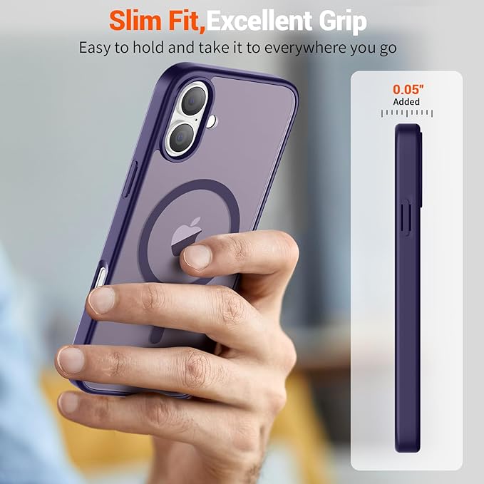SUPFINE Magnetic for iPhone 16 Case (Compatible with MagSafe) (Military Grade Drop Protection) Slim Translucent Matte Shockproof Phone Cover,Dark Purple