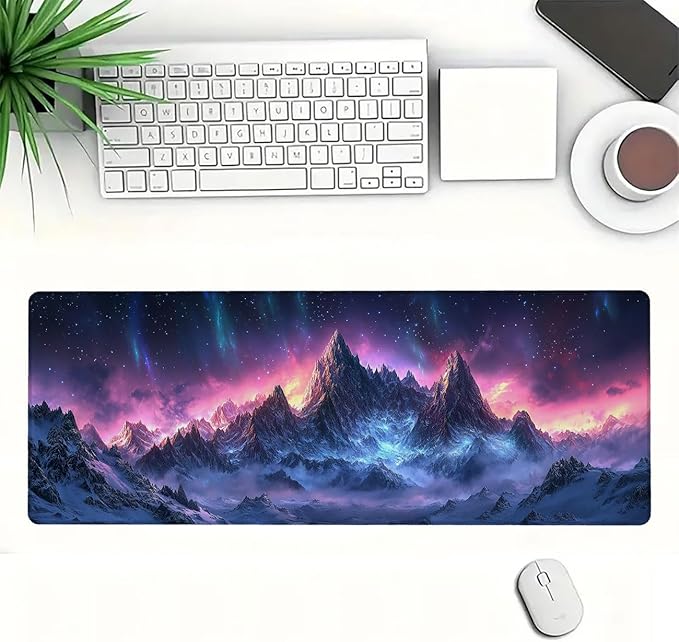 Mountain Desk Mat Northern Light Snow Mousepad XL Large Gaming Mouse Pad Laptop Keyboard Mat Desk Pad Desktop Accessories for Work & Study 31.5x11.8 Inch