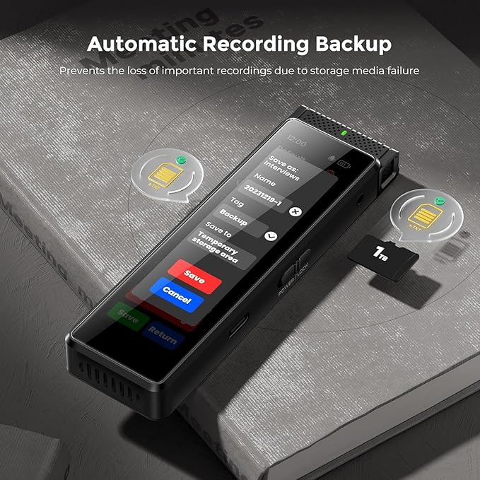 8GB Digital Voice Recorder with Playback, Innioasis R1 Full Touchscreen Voice Recorder with Bluetooth, Voice Activated Sound Audio Recorder Device with Mic Black