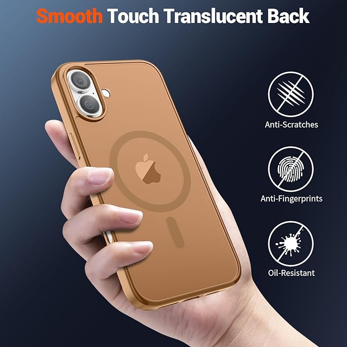 SUPFINE Magnetic for iPhone 16 Case (Compatible with MagSafe) (Military Grade Drop Protection) Slim Translucent Matte Shockproof with Anti-Fingerprint Phone Case, Brown