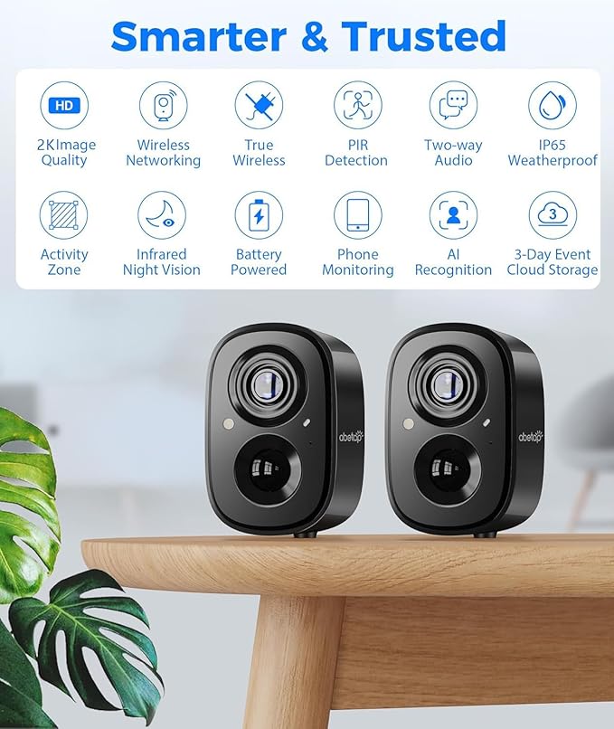 2K Wireless Security Cameras - Outdoor WiFi Security Cameras Color Night Vision, AI/PIR Detection, 2-Way Talk, Cloud/SD, Weatherproof, Battery Powered Outdoor Cameras (Black2)
