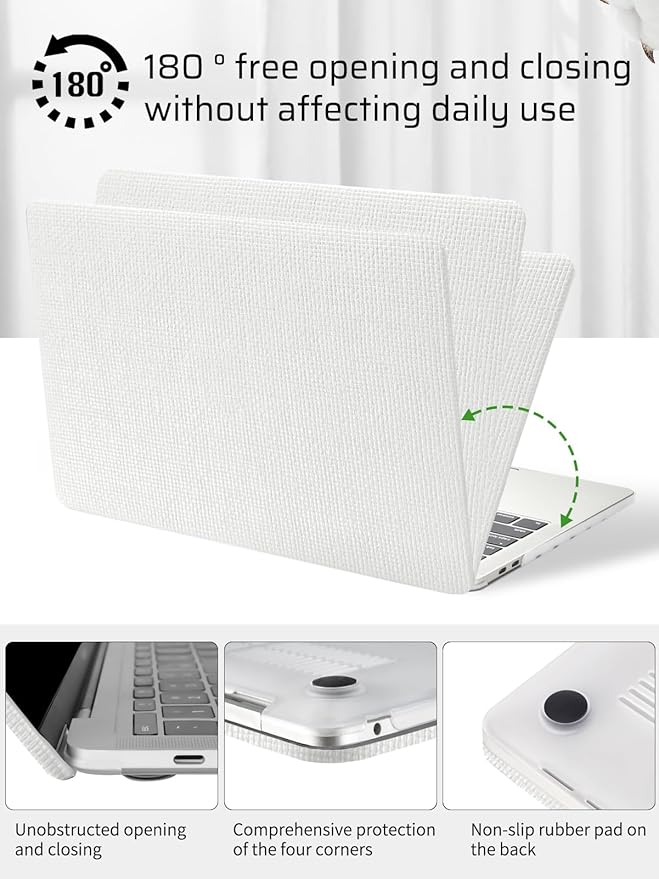 Seorsok Compatible with MacBook Pro 14inch Case 2026 2025-2021 M5 M4 M3 A3426 A3427 A3434 A3112 A3185 A3401 M2 A2779 M1 A2442,Leather Plastic Hard Shell Case&Keyboard Cover,White Woven No Logo Cutout