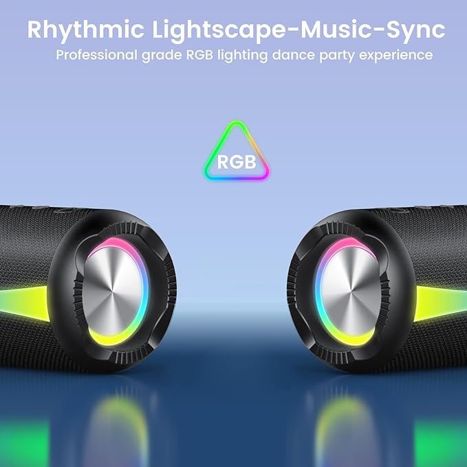 Portable Bluetooth Speaker, 2026 Bluetooth Wireless Speaker 5.4 with RGB Lights, 30H Playtime with Deep Bass, IP7 Waterproof, TWS Pairing, Portable Speaker for Travel/Party/Home/Gifts, Black