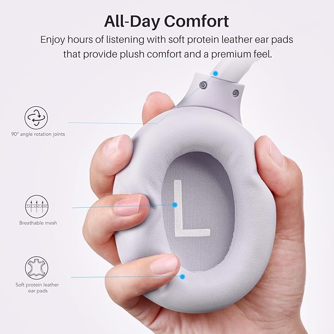 TOZO HT3 Hybrid Noise Cancelling Headphones, 90H Battery Life Wireless Over Ear Bluetooth 6.0 Foldable Headset, AI Voice Assistant with 5 Mics, Connect 2 Devices and Hi-Res Sound, 32 EQ Audio Presets
