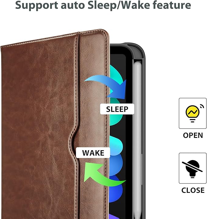 ProCase for iPad mini 7th (A17 Pro) 2024/iPad Mini 6th Generation 2021 8.3 Inch Case; Premium PU Leather Folio Business Stand Cover with Hand Strap; Pencil Holder; Front Pocket -Brown