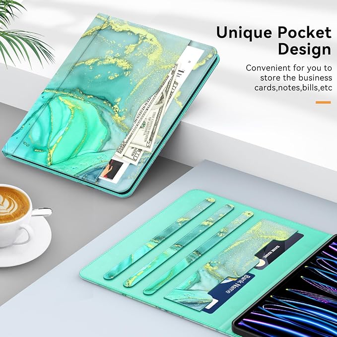 Zonefoker Case for New iPad Pro 12.9 inch 6th/5th/4th/3rd Generation 2022/2021/2020/2018, 12.9'' ipad Pro Leather Folio Protective Cover 6/5/4/3 Gen with Pencil Holder, Auto Wake/Sleep, Marble Green