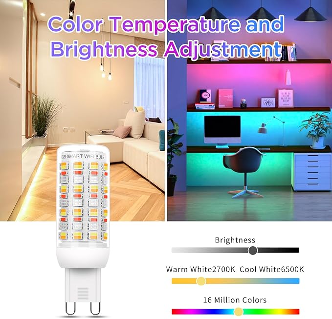 I-SHUNFA Wi-Fi RGBCW Smart G9 LED Bulbs,Compatible with Alexa/Google Home,Multicolour Dimmable,2700K-6500K,AC 120V 4W,400LM Brightness Adjustable 1%-100%,with Musical Rhythm LED Light Bulb,3 Pack