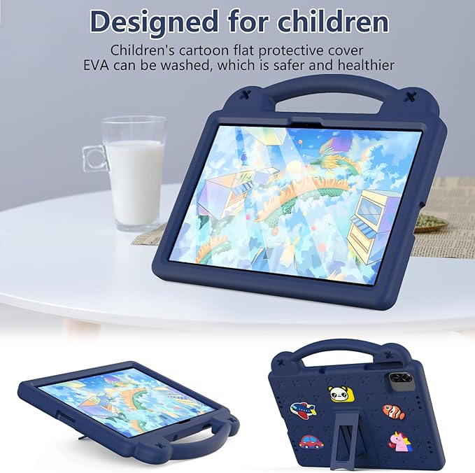 AKABEILA Compatible with Honor Pad X8a 2024/Infinix Xpad 11 inch 2024 Tablet Case, Kids Friendly Universal Lightweight Shockproof Protective Case with Shoulder Strap & Stand Handle Navy Blue