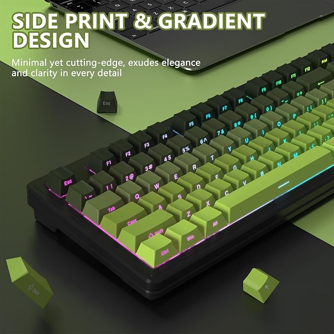 FELICON Attack Shark M87 PRO Wireless Mechanical Gaming Keyboard – 87-Key Tri-Mode (Bluetooth 5.0/2.4Ghz/USB-C), Hot-Swappable Linear Switch, RGB Backlit, 5000mAh Battery – Matcha Green