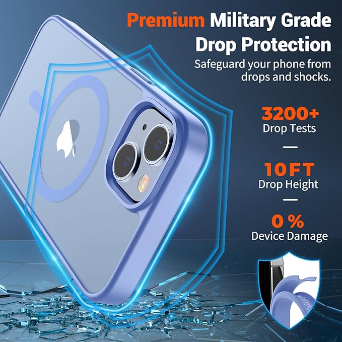 SUPFINE Magnetic for iPhone 15 Plus Case & iPhone 14 Plus Case(Compatible with MagSafe)(Military Grade Drop Protection) Slim Translucent Shockproof Phone Case, Blue Purple