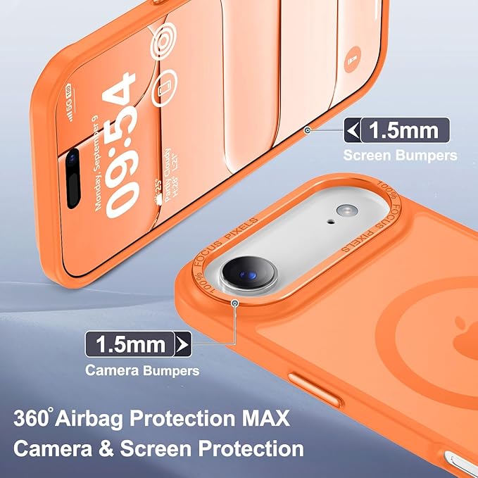 Newfuture Magnetic for iPhone Air Case [Compatible with Magsafe] [Military Grade Drop Protection] Translucent Matte Anti-Scratch Shockproof Protective Phone Cover 6.5 Inch, Orange