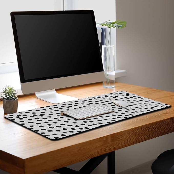 Big Gaming Mouse Pad - Black/White Desk Pad, Large Non-Slip Rubber Base Waterproof with Stitched Edges, 35.4 X 15.7 inch for Work/Game/Home