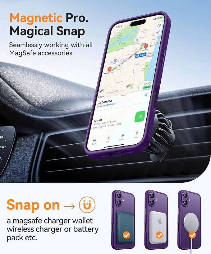 CANSHN Magnetic for iPhone 16 Plus Case, Upgraded [Full Camera Protection] [Compatible with Magsafe] [Translucent Matte] Shockproof Protective Phone Case for iPhone 16 Plus - Deep Purple