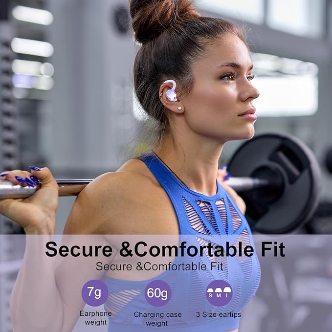 Wireless Earbuds, Bluetooth Earbuds, Bluetooth 5.4 Headphones 68hrs Playtime Sport Earphones with LED Display ENC Noise Cancelling Mic, IPX7 Waterproof Over Ear Ear Buds with Hook for Gym/Workout