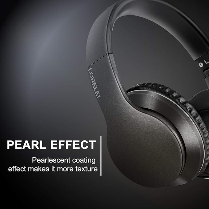 LORELEI X6 Over-Ear Wired Stereo Bass Headphones with Microphone, Lightweight, Foldable & Portable with 1.45M No-Tangle for Smartphone, Tablet, MP3/4, Space Black