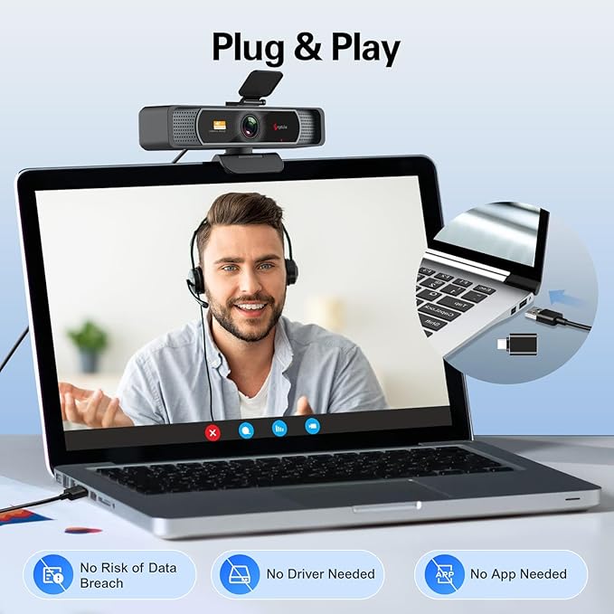 Angetube Wide Angle 4K Webcam for PC - 120° FOV, PDAF Autofocus, 2 Noise-Cancelling Mics, 1080P@60FPS, Auto Light Correction, USB-A/C, Privacy Cover, Video Conference Camera for Mac Laptop and Desktop