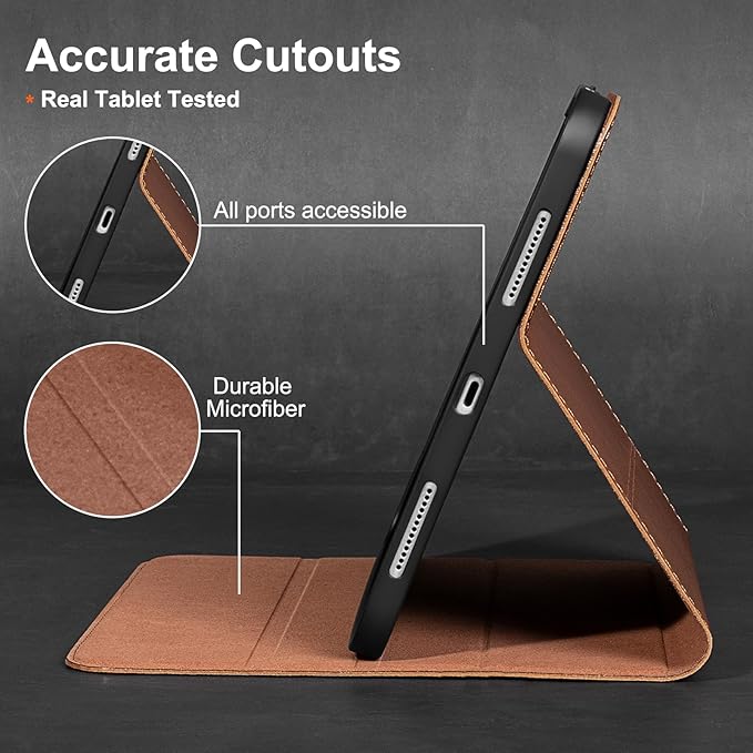 Gexmil Leather Case for iPad mini 7 (A17 Pro) 2024 / iPad mini 6 Generation 2021 8.3 Inch,Premium Cowhide Cover with Pencil Holder,Adjustable Stand, Auto Wake/Sleep,Vegetable Tanned Brown