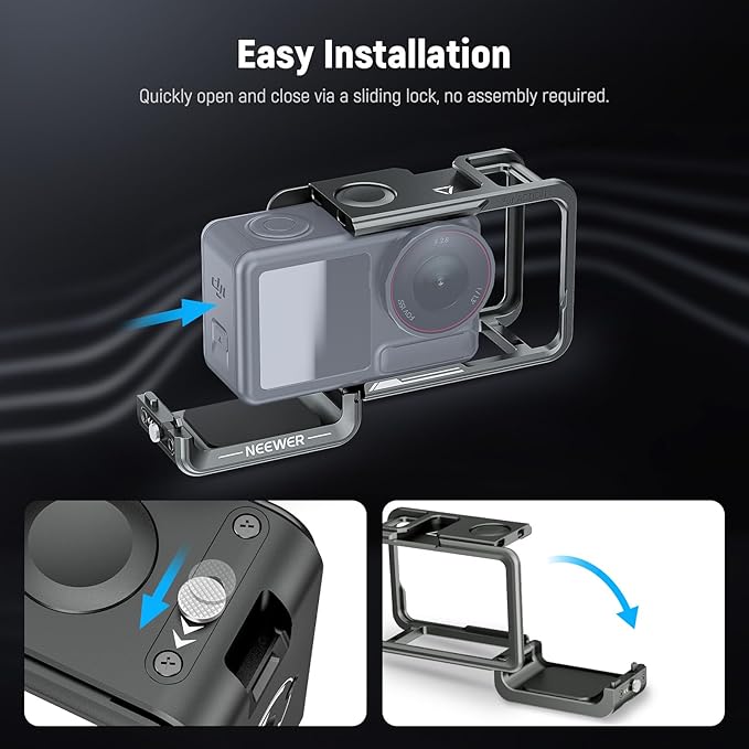 Neewer Cage for Action 5 Pro, Protective Metal Video Rig with Cold Shoe, 1/4" Thread, Shutter Button Compatible with DJI Osmo 5 Pro Action 4 Action 3 DJI Mic Magnetic Adapter Mount, AC014