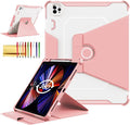 Rotating Case for iPad Pro 12.9" 6th/5th/4th Gen 2022/2021/2020 Smart Cover with Pencil Holder, Techcircle Hybrid TPU+PC Magnetic Cover Soft Bumper Slim Folio Shockproof Protective Case-Baby Pink