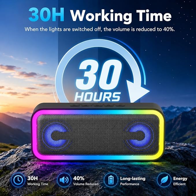 IKT Portable Bluetooth Speaker with Lights x Holidays/World Cup Stuffers, 30W Loud Stereo Sound, Bluetooth5.4, Enhanced Bass,24H Playtime, TWS Pairing, IPX7 Waterproof, Speakersfor Home/Party/Outdoor