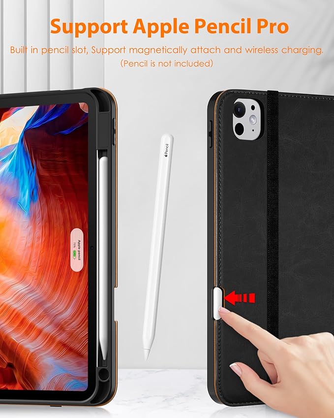 DTTO for iPad Pro 11 inch Case (M5/M4) 2025/2024, Premium Leather Business Folio Stand Cover with Pencil Holder - Auto Wake/Sleep and Multiple Viewing Angles, Black Brown