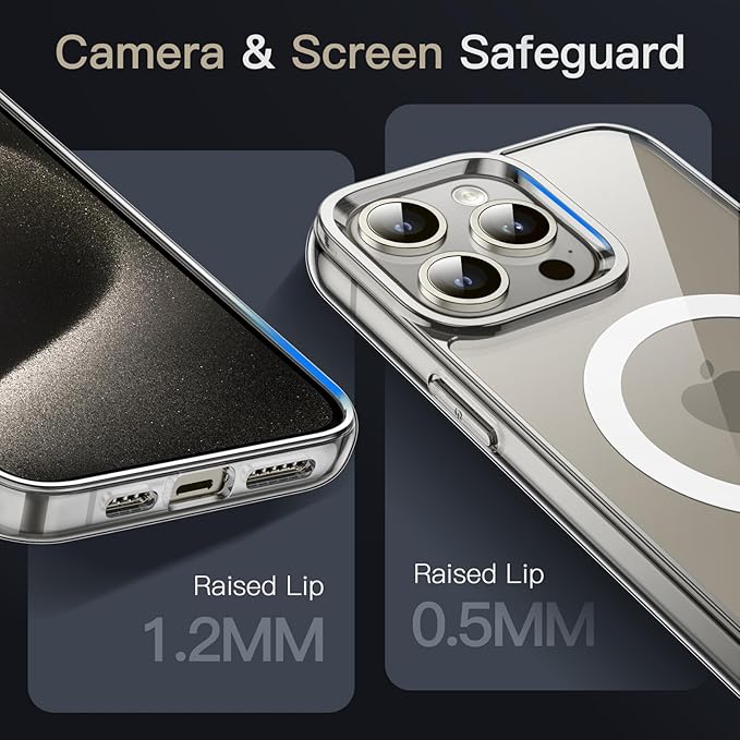 JETech Magnetic Case for iPhone 15 Pro 6.1-Inch Compatible with MagSafe Wireless Charging, Shockproof Phone Bumper Cover, Anti-Scratch Clear Back (Natural Titanium)