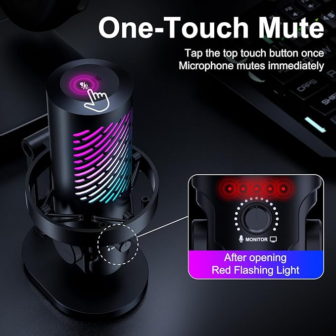 CG1 RGB Condenser Microphone Plug & Play, Noise Cancellation, Mute,Computer/Mic Monitoring Balance Adjustment, Headphone Jack, Desktop Stand for Gaming, Streaming, Podcasting, PC/Type-C Phones
