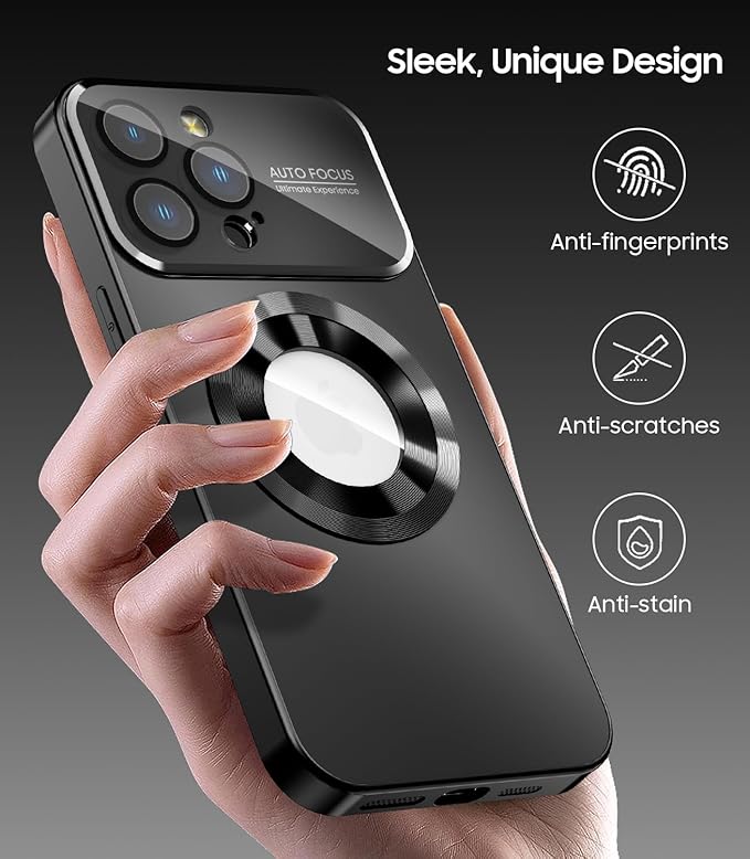 MAKAVO Magnetic for iPhone 13 Pro Max Case, Compatible with MagSafe, Built-in Camera Lens Protector, Logo View, Military Grade Drop Proof Phone Case Cover, Black