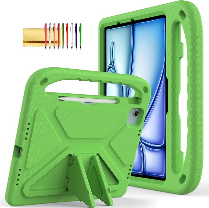 Dteck for iPad Air 13/iPad Pro 13/12.9 Case, Shockproof Protective Handle Stand Pencil Holder EVA Case, Green