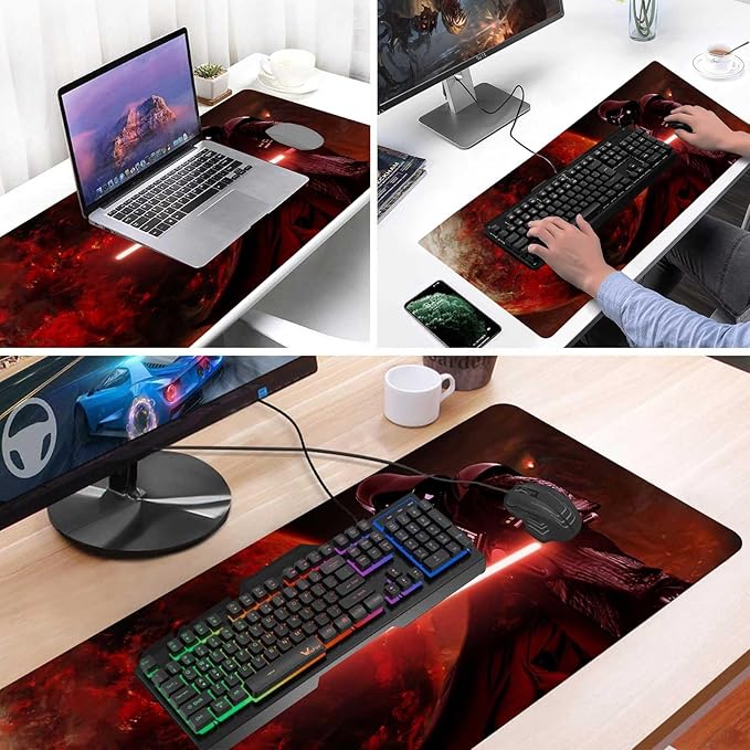 Large Gaming Mouse Pad Red Custom Mouse Pads,Mousepad with Anti-Slip Rubber Base and Stitched Edges Mouse Mat,Big Desk Pad for Computer Keyboard,Office Desk Mat for Desktop,31.5x15.7 Inches