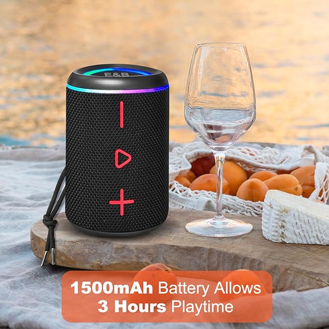 Portable Bluetooth Speaker with Lights, IPX4 Waterproof, Small Wireless Speaker for Home Party Outdoor Beach, Loud Sound, Bluetooth 5.3, TWS Pairing, Support TF Card