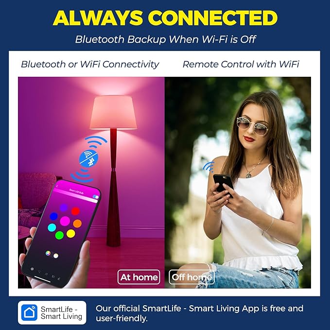 Lightinginside Smart Light Bulbs 100W Equiv., 1350LM 11W Smart Bulb Works with Alexa/Google Home/SmartLife, A19 E26 RGBCW Color Changing, No Hub Required, 2.4G WiFi Bluetooth Bulb, ETL Listed, 6PCS