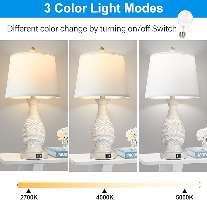 PARTPHONER A19 LED Light Bulbs, 60W Equivalent Efficient 9W LED Bulb, 3 Color Light Modes Light Bulbs, 900 Lumens, CRI 85+, 25000+ Hours Lifespan, Pack of 2