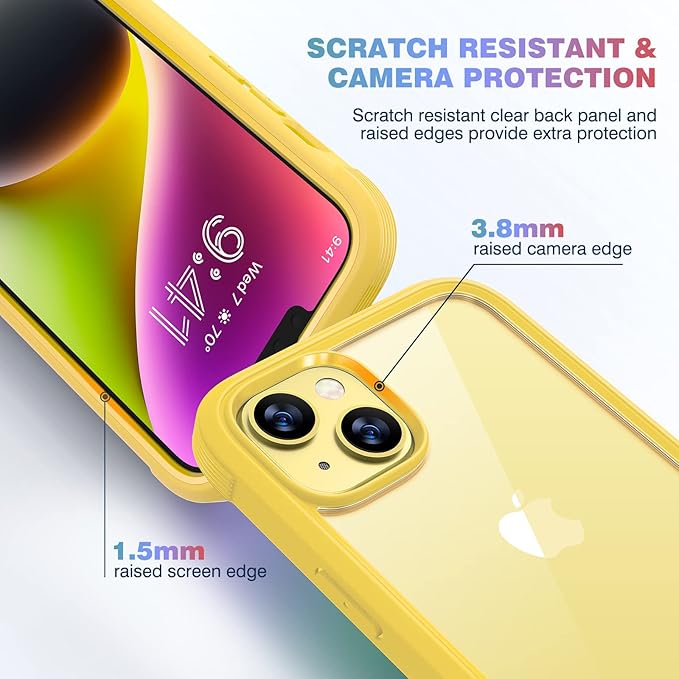Diaclara Designed for iPhone 14 Plus Case, Full Body Rugged Case with Built-in Touch Sensitive Anti-Scratch Screen Protector, with Camera Lens Protector for iPhone 14 Plus 6.7" (Lemon Yellow)