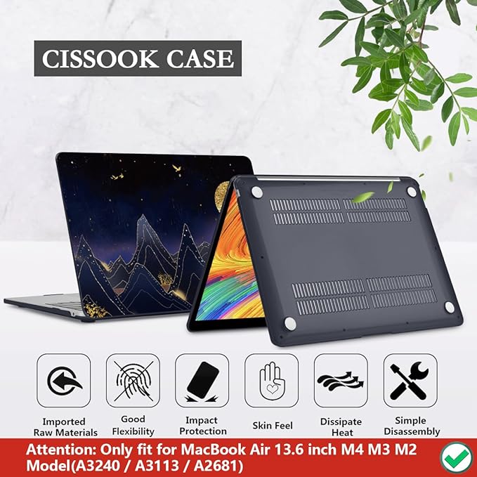 CISSOOK Compatible with MacBook Air 13.6 inch Case 2022 2024 2025 2026 Release Model A2681 A3113 A3240 A3449, Plastic Hard Shell Case with Keyboard Cover for MacBook Air 13.6 M2 M3 M4 M5, Gold Moon