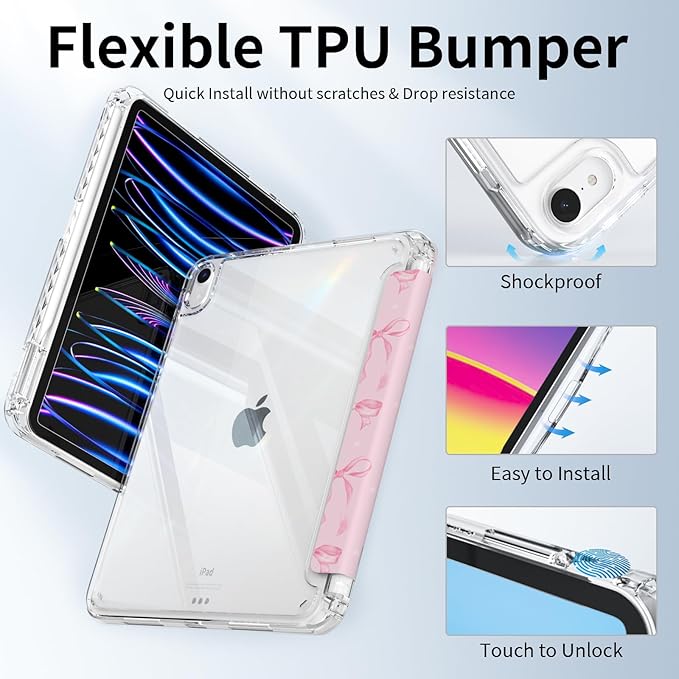 Case for iPad mini 7 2024 (A17 Pro)/ iPad mini 6 (2021), iPad 8.3-inch 7th/6th Generation Case, Trifold Stand Protective Slim Clear Back Cover with Pencil Holder, Pink Bows