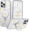 CASEKOO Floral Series Oil Painting Daisy for iPhone 16 Pro Max Case with Magnetic Ring Stand [Compatible with MagSafe] [Military-Grade Protection] Fashion Clear Back, Soft Edge, for Women