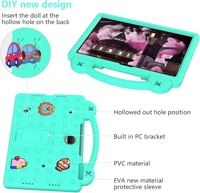 AKABEILA Compatible with Honor Pad 9 2023 12.1 inch Tablet Case, Kids Friendly Universal Lightweight Shockproof Protective Case with Shoulder Strap & Stand Handle Mint Green