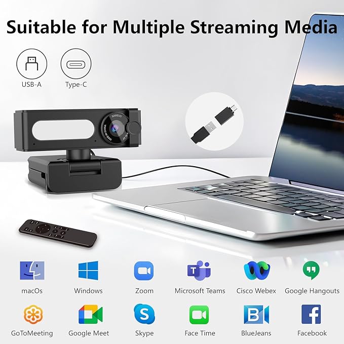 4K Webcam with Dual AI Noise-Cancelling Mics Autofocus, Auto Light Correction,120° FOV,Privacy Cover,Plug and Play Computer Camera for Microsoft Teams/Zoom/Google Voice/Skype/Facetime/YouTube,Black