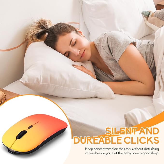 Wireless Bluetooth Mouse,LED Dual Mode Rechargeable Silent Slim Laptop Mouse,Portable(BT5.2+USB Receiver) Dual Mode Computer Mice,for Laptop,Desktop Computer,ipad Tablet,Phone,Mac(Rosy glow red)