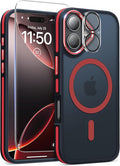 Magnetic 3 in 1 for iPhone 17 Case, [Omni-Directional Protection] with 1x Screen Protector + 1x Camera Cover, [Seamless Work with Magsafe] Translucent Protective Silm Phone Case for iPhone 17 Red