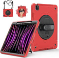 Miesherk Case for iPad Pro 12.9 Inch 6th/5th/4th Generation, Military Grade Heavy Duty Shockproof iPad Pro 12.9 Case - Rotating Stand, Pencil Holder, Hand/Shoulder Strap,Black+Red