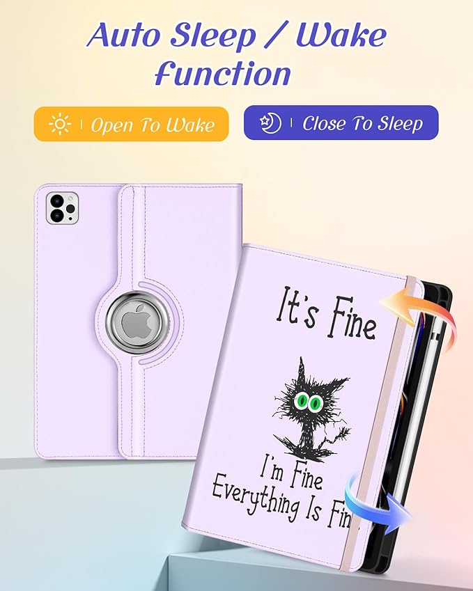 Kidcube for iPad Pro 11 Inch Case M4 2024 5th Generation - Women Girls Kid Cute Rotating Stand Folio Cover with Pencil Holder & Card Slot Girly Kawaii Cat Design for iPad Pro 11'' Case 2024 M4 5th Gen
