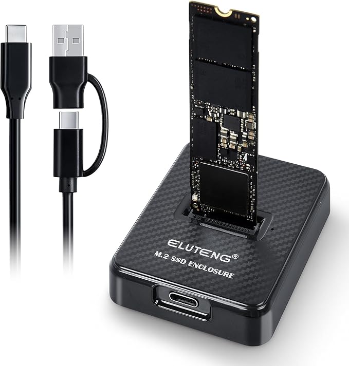 ELUTENG M.2 NVMe SSD Docking Station, 10Gbps USB-C & USB-A PCIe SSD Reader, 2-in-1 Cable, B+M Key Compatible, Fits 2230/2242/2260/2280 SSD, No SATA/mSATA Support, Black