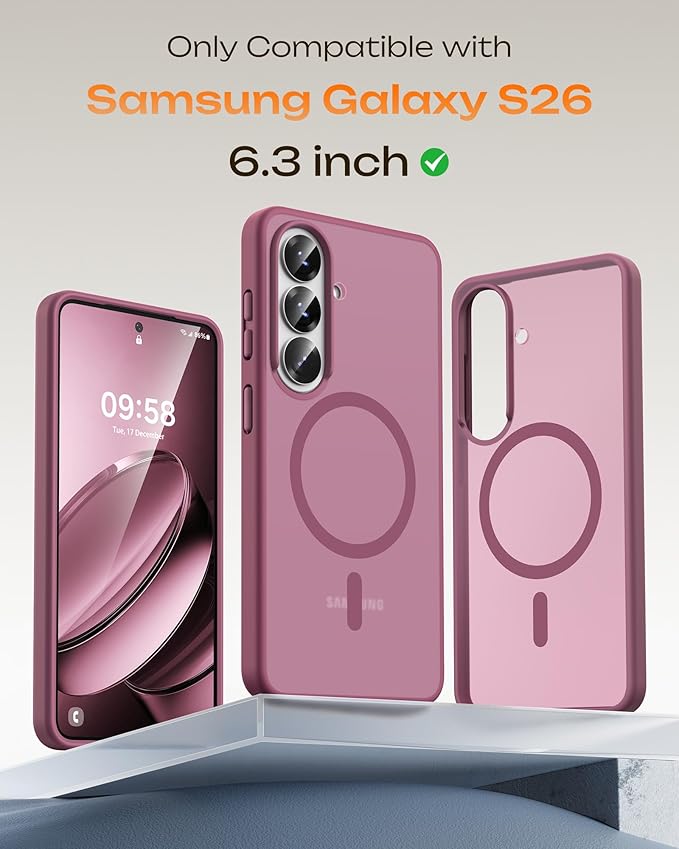 TOCOL for Samsung Galaxy S26 Case, Compatible with Magsafe, Full Camera Protection, Built-in Magnetic Ring, Drop Protection, Translucent Matte Phone Case for S26 6.3 inch (Plum)