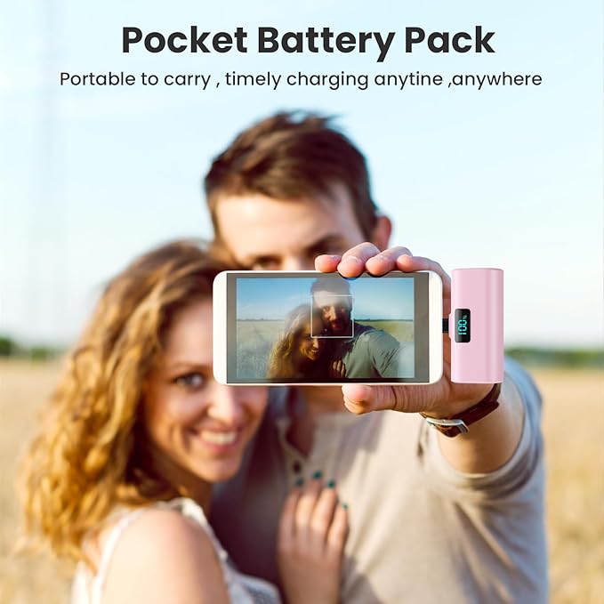 [2-Pack]Portable Charger for iPhone 16/15 Series,5200mAh PD USB C Power Bank Built-in USB-C Connector,Battery Pack Compatible with iPhone 16/16 Plus/16 Pro/16 Pro Max/15 Series,Android (Black+Pink)