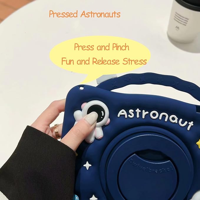 3D Cute Press Astronaut Case for iPad mini 7 (A17 Pro) 2024/Mini 6 2021 8.3 inch,Kawaii Cartoon Character Space Spacecraft Soft Silicone Rotating Stand Case with Lanyard for Kids Teens Girls Women