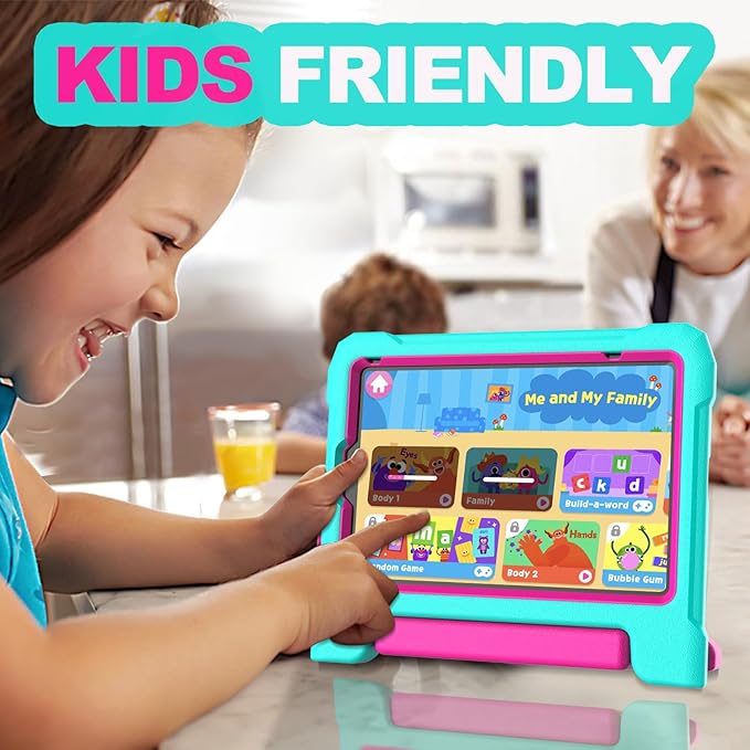 YIHE Kids Case for 8.3 inch iPad mini 7 (A17 Pro) 2024 & iPad mini 6 (A15) 2021, Shockproof Cases for iPad mini 7th/6th Generation with Built-in Screen Protector & Handle Stand, Cyan&Pink